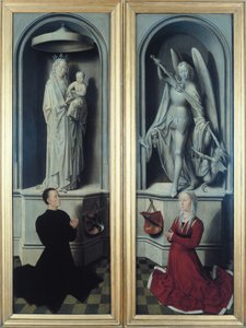Vue du Jugement Dernier avec ses panneaux fermés, représentant les donateurs, Angelo di Jacopo Tani et sa femme, Caterina de Tanagli, sous la Vierge à l